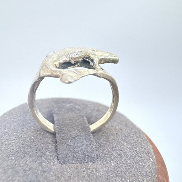 VTG Sterling Silver 925 Dolphin Design Openwork Statement Ring Size 6.5 - Picture 4 of 9
